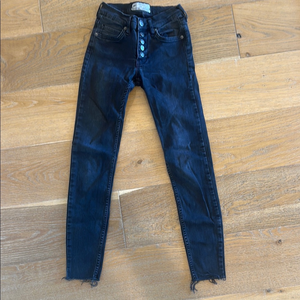 Free People Black Skinny Jeans with Distressed Hem